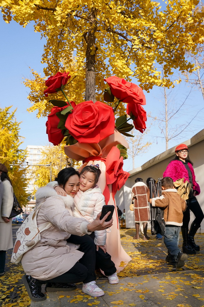 12月14日，一對(duì)母女在成都高新區(qū)興蓉街銀杏樹下合影。