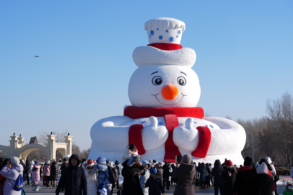 12月23日，人們?cè)诘?7屆太陽島國(guó)際雪雕藝術(shù)博覽會(huì)上游覽。新華社記者 王松 攝