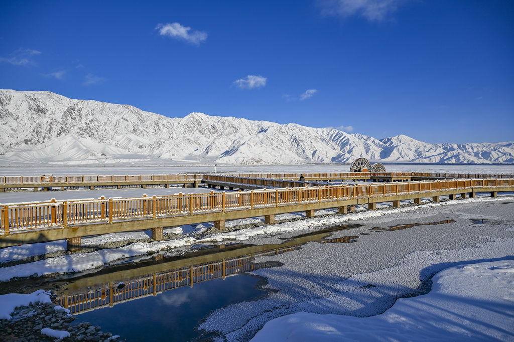 這是1月8日在新疆塔什庫爾干塔吉克自治縣拍攝的金草灘濕地公園雪景。新華社記者 陳朔 攝